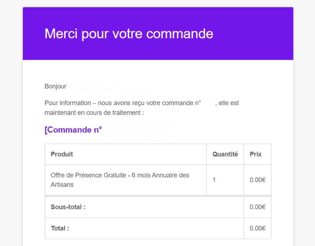 merci pour votre commande