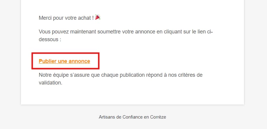 mail pour publier une annonce